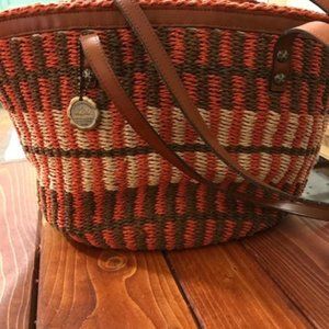 Patricia Nash Selia Straw Shoulder Tote Orange/Natural NWOT